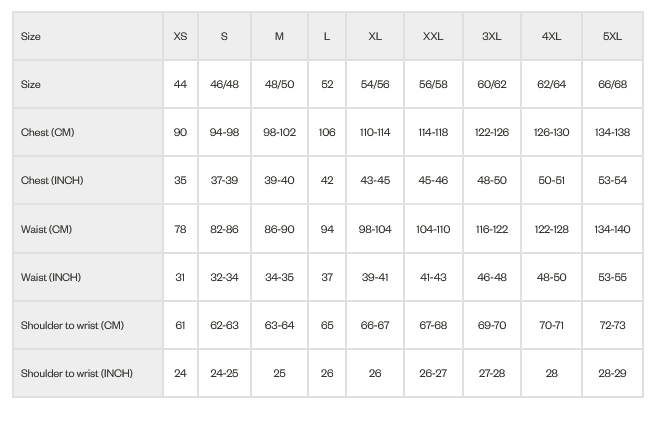 SEELAND MENS FLEECES 24  Size Chart